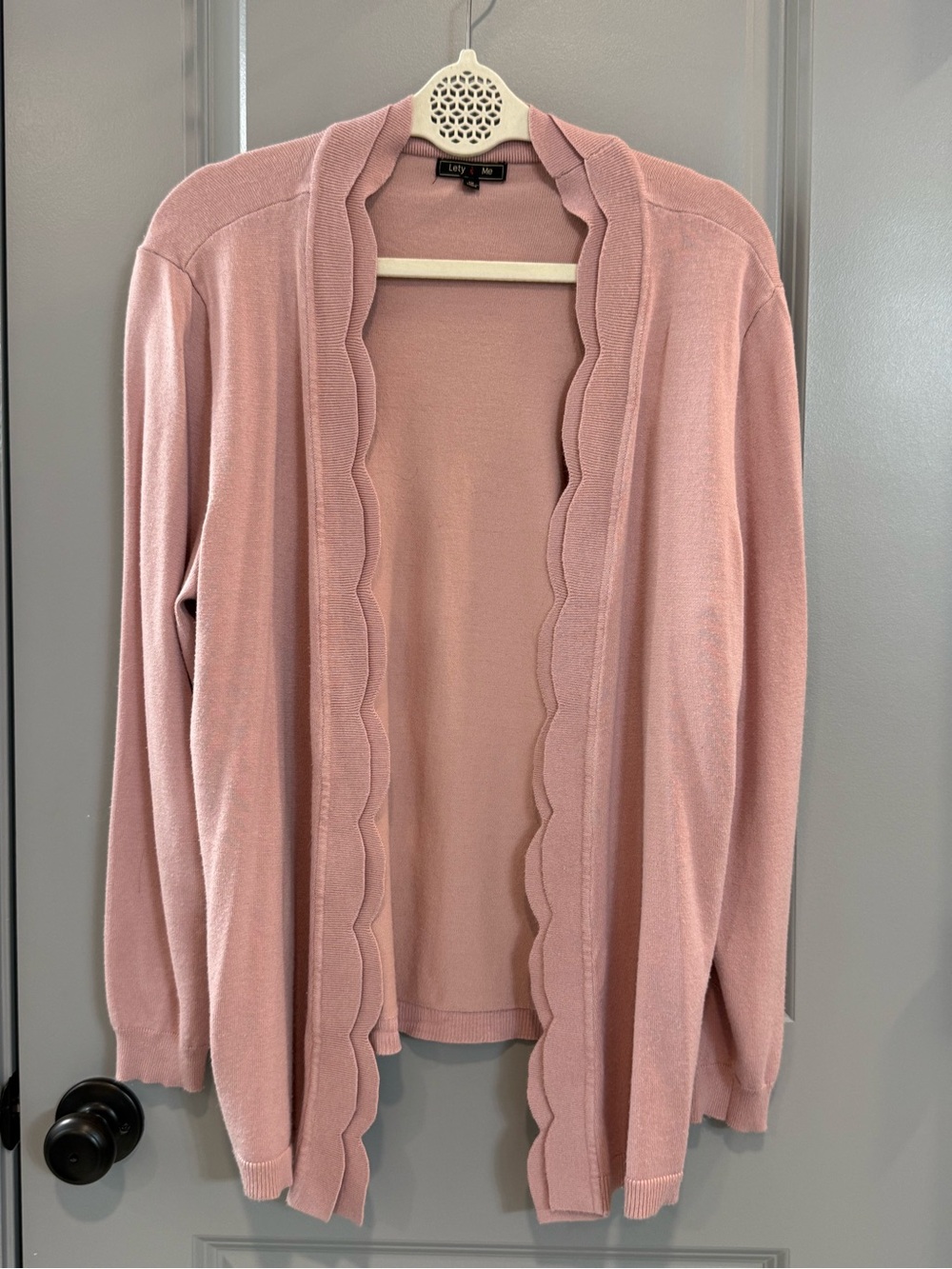 CeCe Scallop-Trim Open Front Cardigan in Dusty Rose